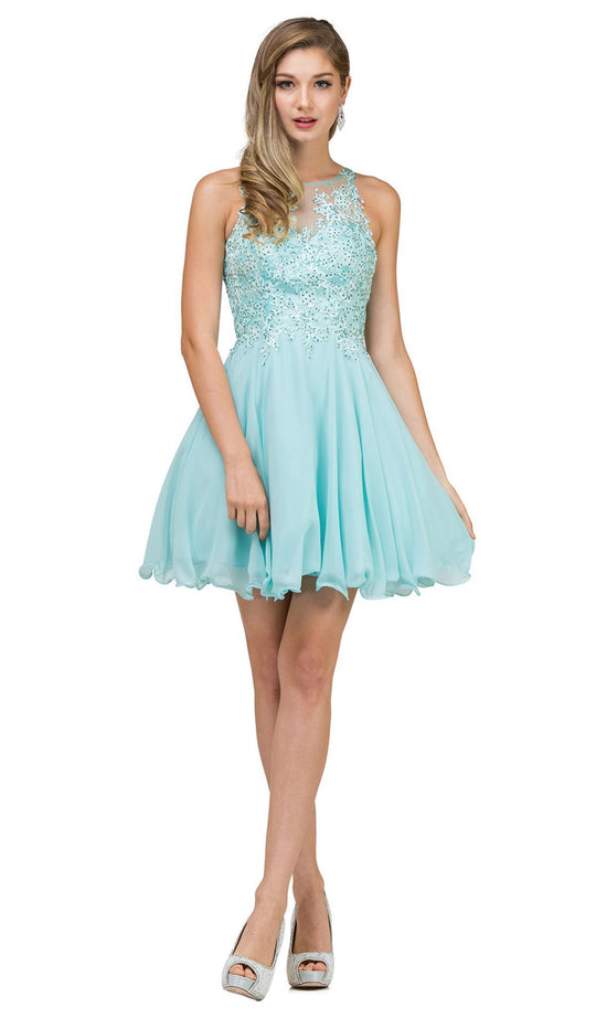 Dancing Queen - 2076 Jewel Lace Appliqued Cocktail Dress