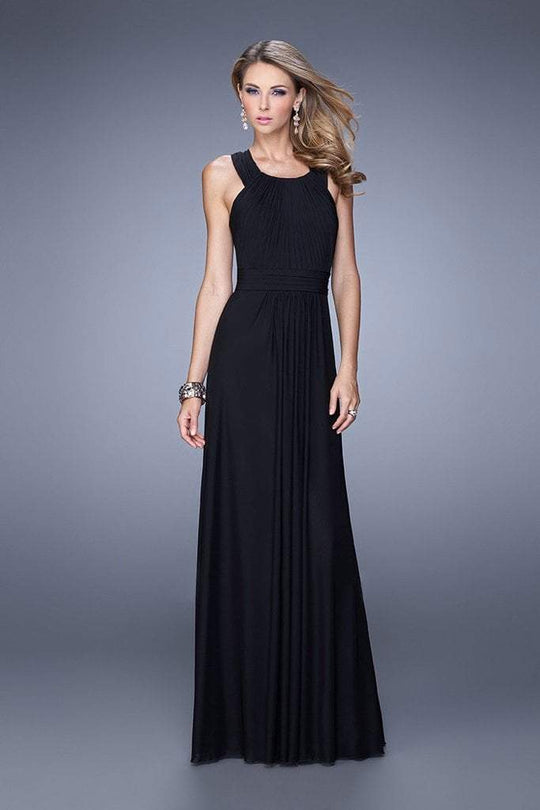 La Femme - 20765 Adjustable Strap Ruched Evening Gown In Black