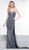 Colors Dress - 2076 Plunging Glitter Back Paneled Gown In Blue and Multi-Color