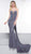 Colors Dress - 2076 Plunging Glitter Back Paneled Gown In Purple and Multi-Color
