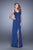 La Femme - 20774 Strappy Ruched Slit Evening Gown In Blue