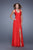 La Femme - 20774 Strappy Ruched Slit Evening Gown In Red