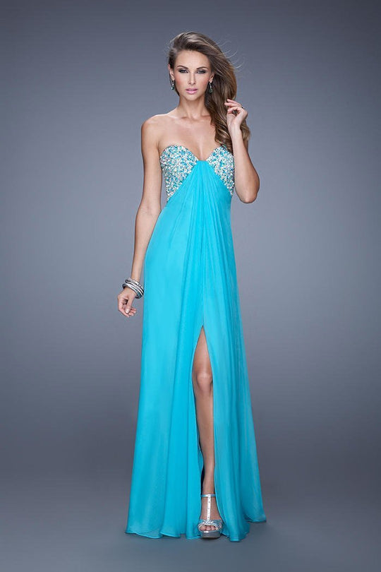 La Femme - 20784 Crystal Crusted Empire Gown in Blue and Green