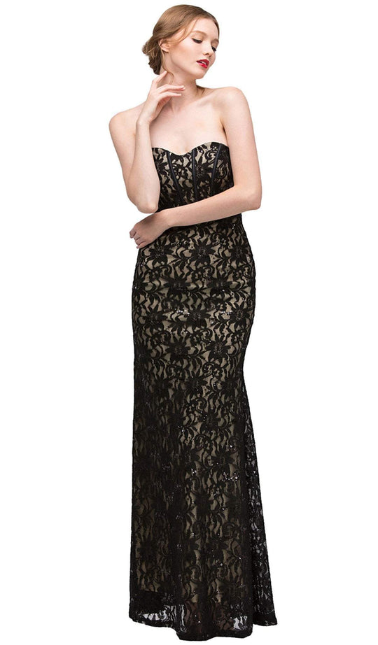 Eureka Fashion - Strapless Corset Bodice Lace Sheath Evening Gown