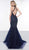 Colors Dress - 2082 Embellished Halter Mermaid Dress With Train In Blue