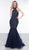 Colors Dress - 2082 Embellished Halter Mermaid Dress With Train In Blue