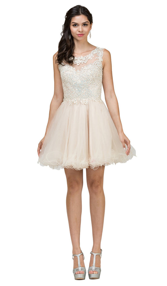 Dancing Queen - 2085 Jewel Sprinkled Illusion Cocktail Dress