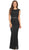 Eureka Fashion - 2085 Cap Sleeve Floral Lace Illusion Midriff Gown In Black