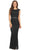 Eureka Fashion - Cap Sleeve Floral Lace Illusion Midriff Gown 2085 In Black