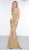 Colors Dress - 2085 Metallic Knit Plunging V-neck Trumpet Dress In Nude