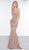 Colors Dress - 2085 Metallic Knit Plunging V-neck Trumpet Dress In Pink