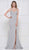 Colors Dress - 2085 Metallic Knit Plunging V-neck Trumpet Dress In Silver