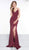 Colors Dress - 2085 Metallic Knit Plunging V-neck Trumpet Dress In Red
