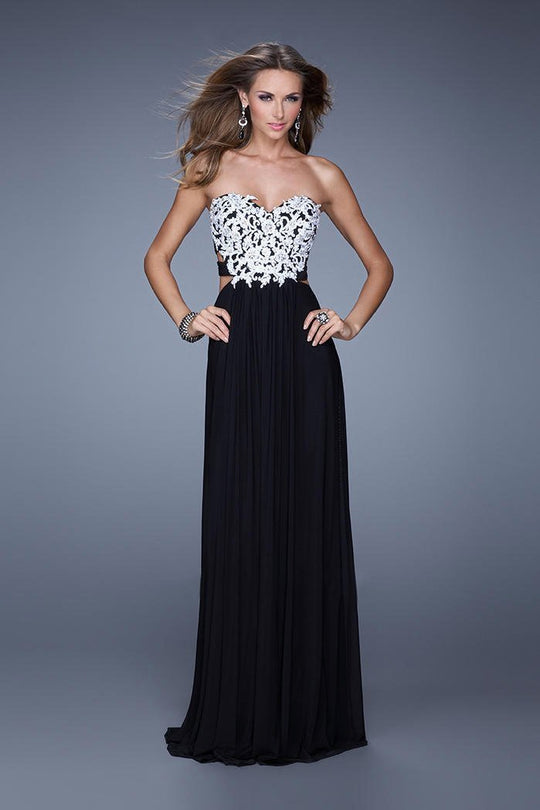 La Femme - 20861 Jeweled Applique A-line Gown in Black