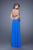La Femme - 20867 Beaded Lace Ruched Halter Evening Gown In Blue