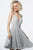 Jovani - 2087 Halter Plunging Neckline Pleated Glitter Short Dress in Silver