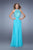 La Femme - 20874 Sleeveless Lace Halter Evening Gown In Blue