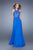 La Femme - 20874 Sleeveless Lace Halter Evening Gown In Blue