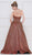 Colors Dress - 2087 Plunging Halter Pleated Metallic Ballgown In Orange and Multi-Color