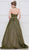 Colors Dress - 2087 Plunging Halter Pleated Metallic Ballgown In Green and Multi-Color