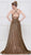 Colors Dress - 2088 Metallic Wrap-Banded High Slit Gown In Gold and Multi-Color
