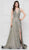 Colors Dress - 2088 Metallic Wrap-Banded High Slit Gown In Silver and Multi-Color