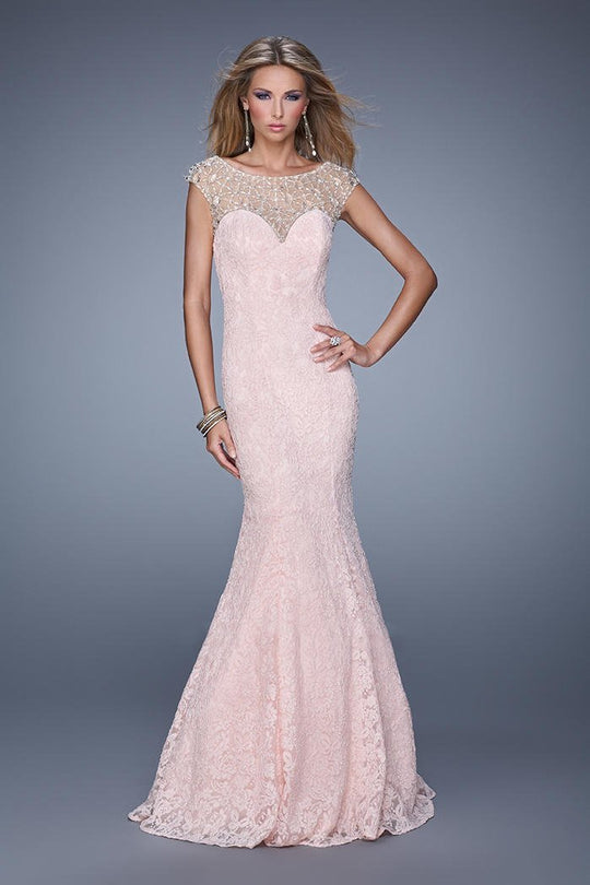 La Femme - 20905 Embellished Illusion Bateau Mermaid Gown In Pink