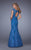 La Femme - Floral Fitted Cap Sleeves Evening Gown in Blue