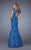 La Femme - 20918 Floral V Neck Cap Sleeves Mermaid Gown In Blue