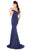 Mac Duggal Flash - 2091L Brooch-Accented Off Shoulder Glitter Gown in Blue