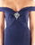 Mac Duggal Flash - 2091L Brooch-Accented Off Shoulder Glitter Gown In Blue