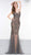 Colors Dress - 2091 Metallic Lattice Beaded Illusion Corset Gown In Gray and Nude