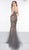 Colors Dress - 2091 Metallic Lattice Beaded Illusion Corset Gown In Gray and Nude