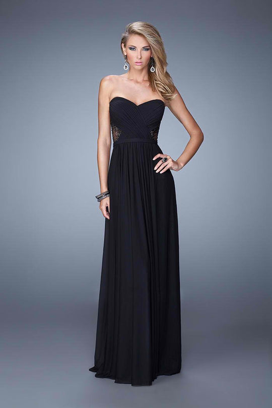 La Femme - 20934 Crisscross Ruched Strapless Evening Gown In Black