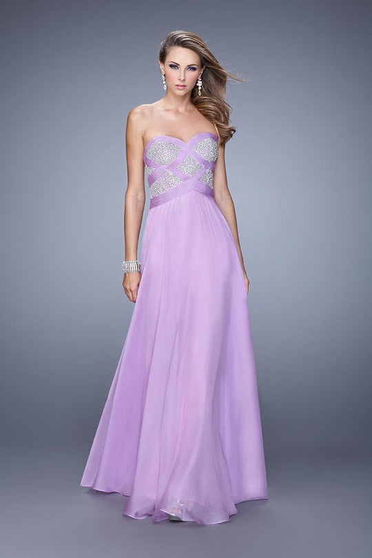 La Femme - 20953 Embroidered Strapless Weave Gown in Purple