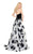 Mac Duggal Black White Red - 2097R Velvet Floral Beaded Overskirt Gown in Black