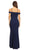 Off-Shoulder Notched Foldover Sheath Evening Gown
