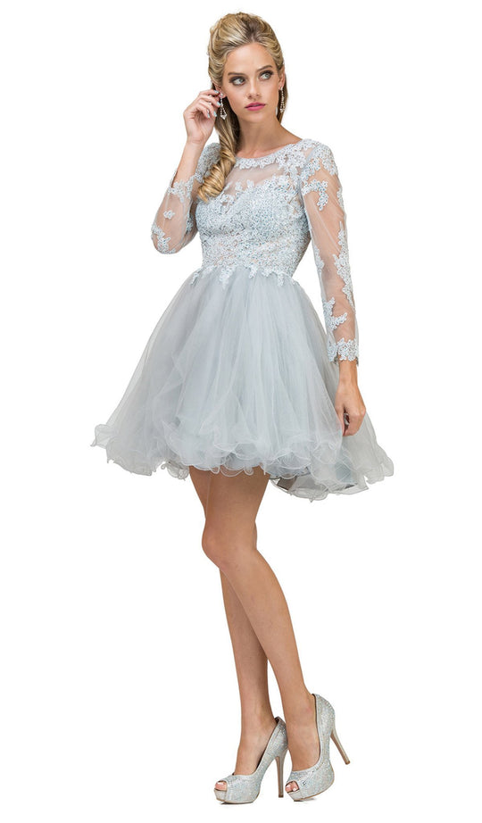 Dancing Queen - 2101 Quarter Sleeve Appliqued Cocktail Dress