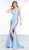 Colors Dress - 2101 One Shoulder Keyhole Cutout High Slit Satin Gown In Blue