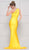Colors Dress - 2101 One Shoulder Keyhole Cutout High Slit Satin Gown In Yellow