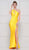 Colors Dress - 2101 One Shoulder Keyhole Cutout High Slit Satin Gown In Yellow