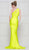 Colors Dress - 2101 One Shoulder Keyhole Cutout High Slit Satin Gown In Yellow