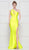 Colors Dress - 2101 One Shoulder Keyhole Cutout High Slit Satin Gown In Yellow