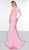 Colors Dress - 2101 One Shoulder Keyhole Cutout High Slit Satin Gown In Pink