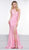 Colors Dress - 2101 One Shoulder Keyhole Cutout High Slit Satin Gown In Pink