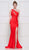 Colors Dress - 2101 One Shoulder Keyhole Cutout High Slit Satin Gown In Red
