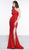 Colors Dress - 2101 One Shoulder Keyhole Cutout High Slit Satin Gown In Red