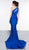 Colors Dress - 2101 One Shoulder Keyhole Cutout High Slit Satin Gown In Blue