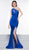 Colors Dress - 2101 One Shoulder Keyhole Cutout High Slit Satin Gown In Blue