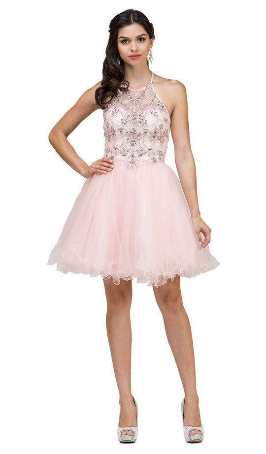 Beaded Halter Cocktail Dress - ADASA